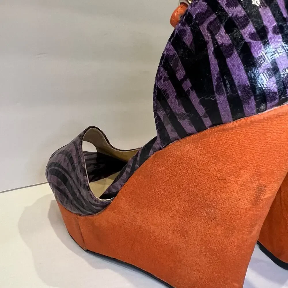 FRH Women's Colorful Animal Print Wedge Heels Size 8.5
